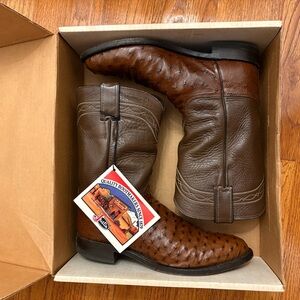 Vintage Justin Men's Brown Ostrich Leather Western Boots
